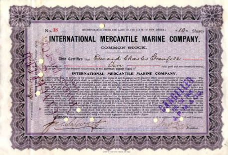 «International Mercantile Marine Co., temporary certificate, 1906»